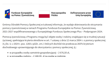 Program Fundusze Europejskie na Pomoc Żywnościową 2021-2027 - wydawanie skierowań